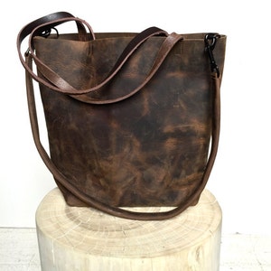 Dark Brown Leather Tote Bag leather shopper Brown Leather Travel Bag distressed dark brown Leather Market bag Sale image 4