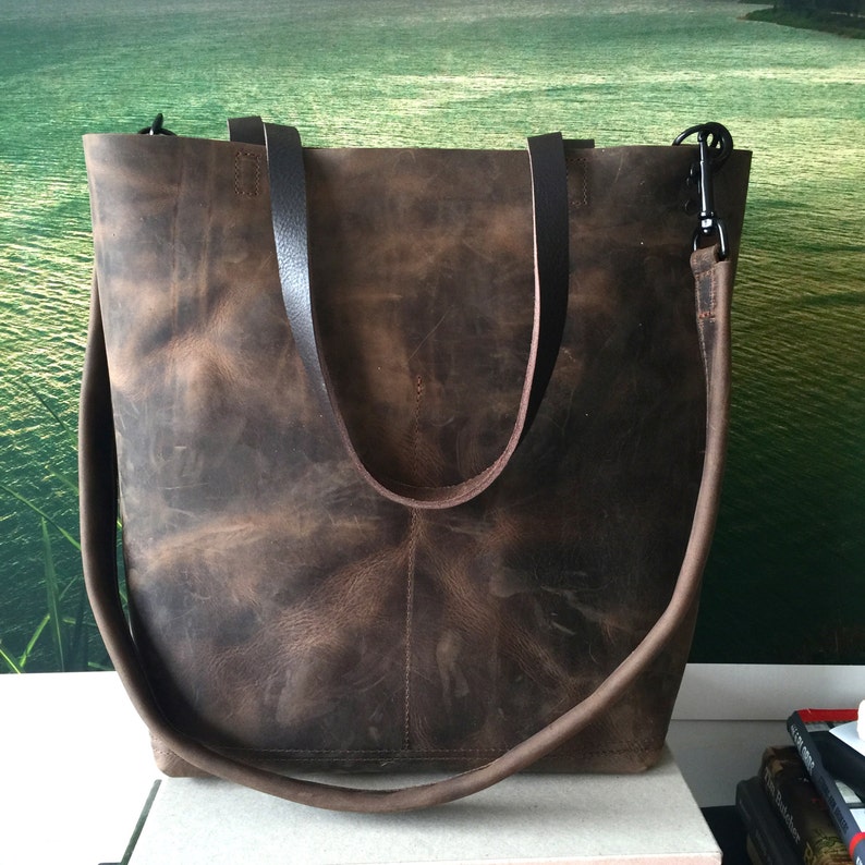 Dark Brown Leather Tote Bag leather shopper Brown Leather Travel Bag distressed dark brown Leather Market bag Sale image 2