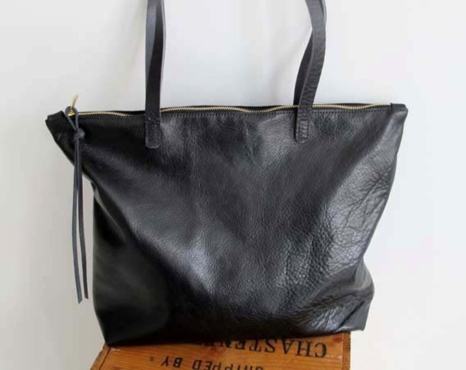 Soft Black Leather Zipper Tote Bag Everyday Tote Bag Etsy UK