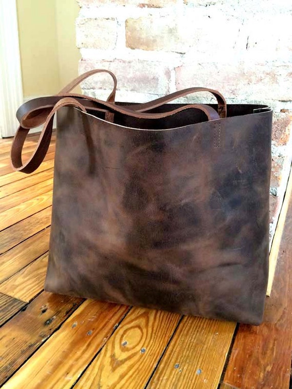 Dark Brown Leather Tote Bag | Etsy