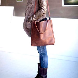 Brown Leather Tote Bag brown leather bag Brown Leather Travel Bag Leather Market bag laptop bag cross body tote Sale image 4