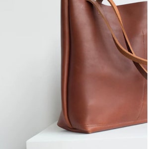 Brown Leather Tote brown leather bag large brown tote Travel Bag Leather Market bag leather shopper on sale Sale image 6