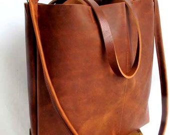 Brown Leather Tote - brown leather bag - large brown tote - Travel Bag - Leather Market bag - leather shopper - on sale- Sale