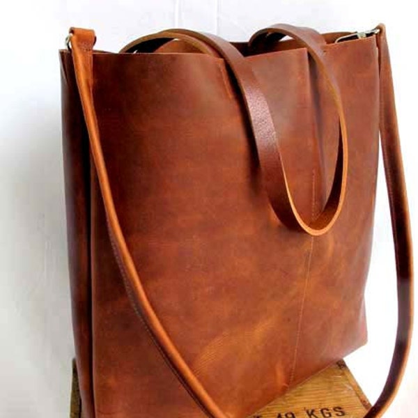 Brown Leather Tote - brown leather bag - large brown tote - Travel Bag - Leather Market bag - leather shopper - on sale- Sale