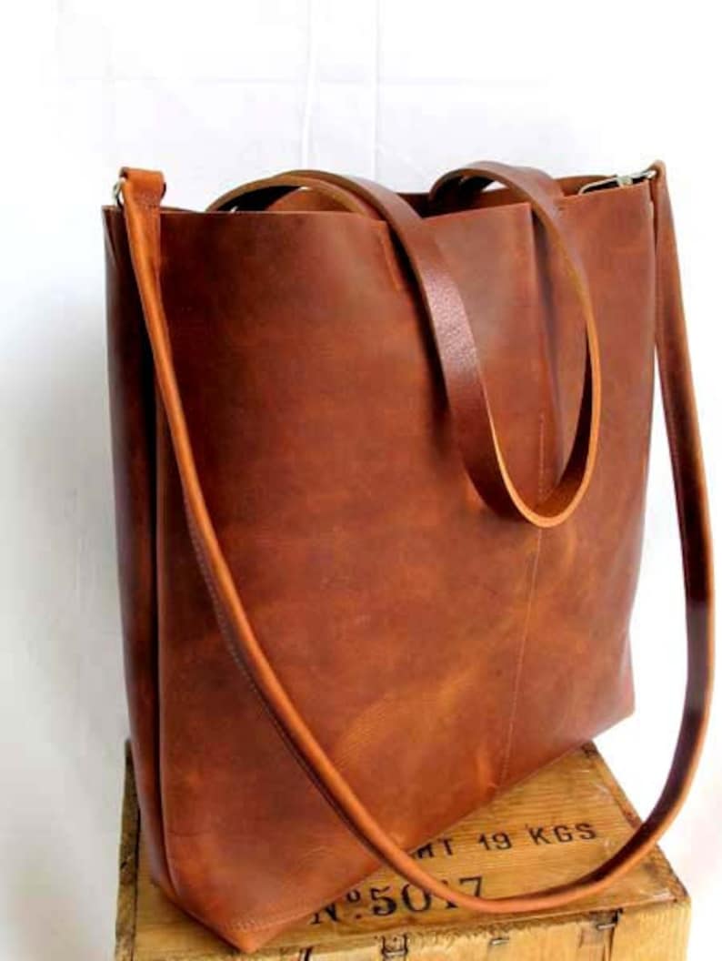 Brown Leather Tote Bag brown leather tote Distressed Brown Leather Travel Bag Leather Market bag crossbody bag Sale image 5