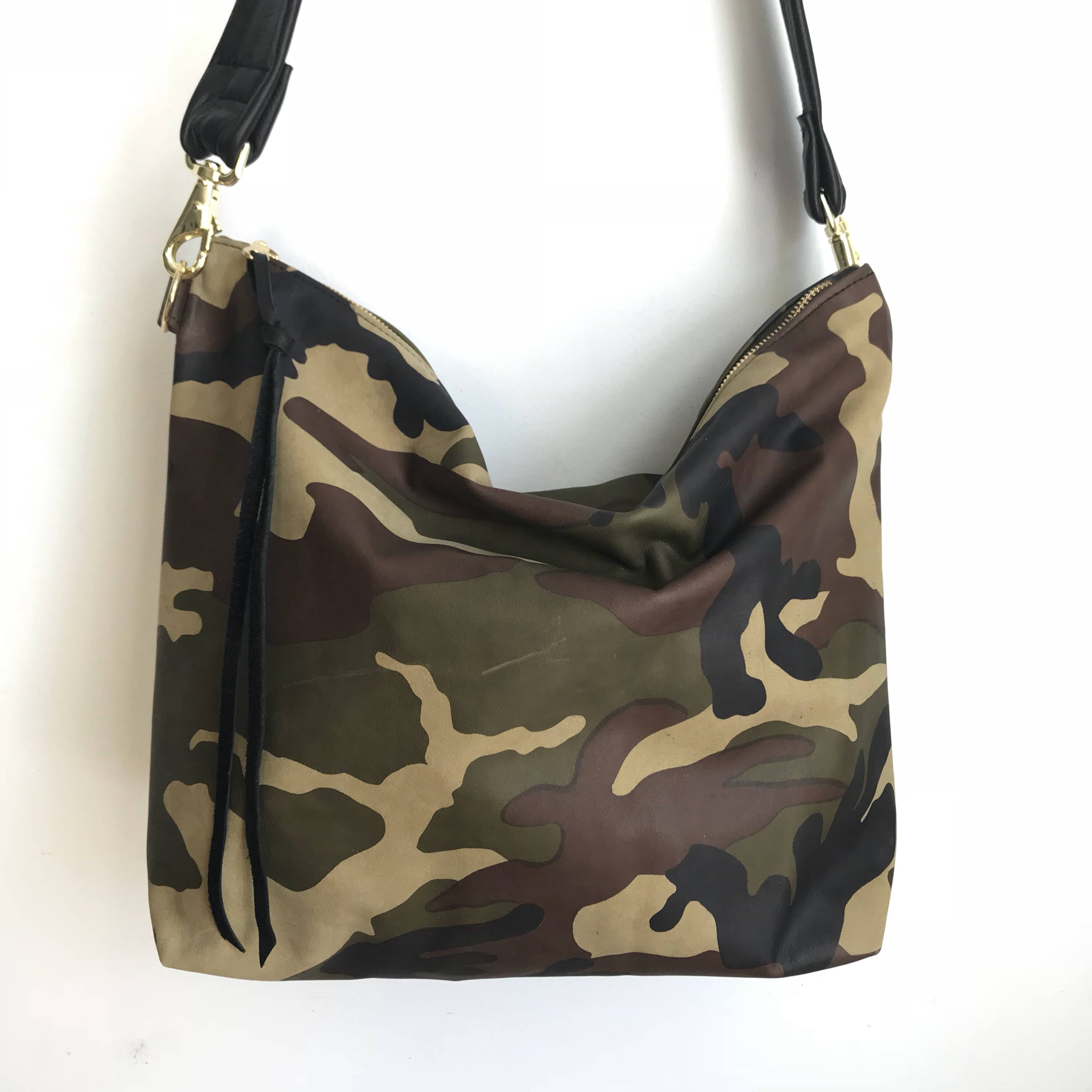 Sale Green Camouflage Leather Messenger bag Green leather Etsy