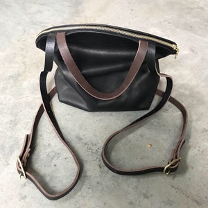 leather backpack , minimal backpack , hobo bag , boho style bag , black leather zipper bag , leather tote , black backpack image 8