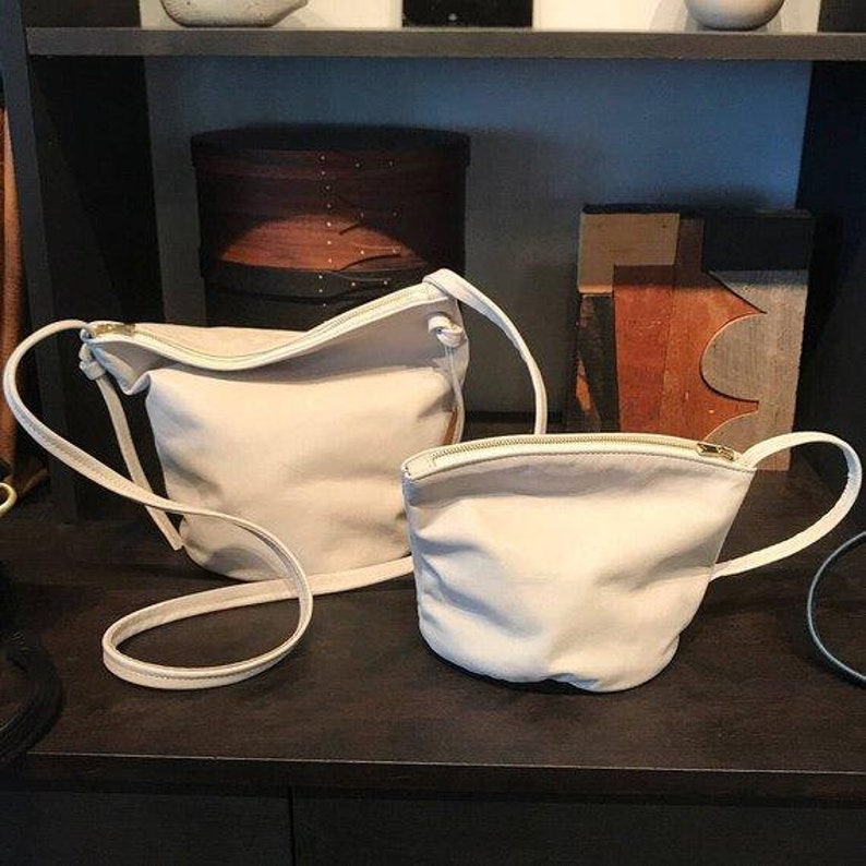 White Leather Bucket Bag . Cross Body Bag. Leather Bucket Bag Etsy