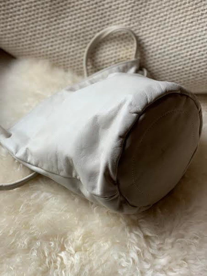 White Leather Bucket Bag . Cross Body Bag. Leather Bucket Bag Etsy