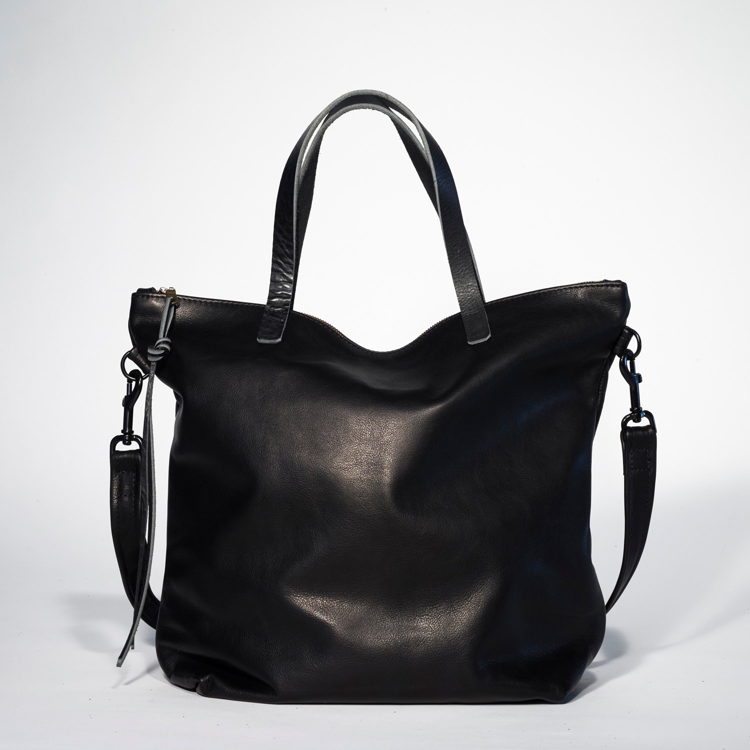 Large Black leather tote bag zipper tote black leather bag ...