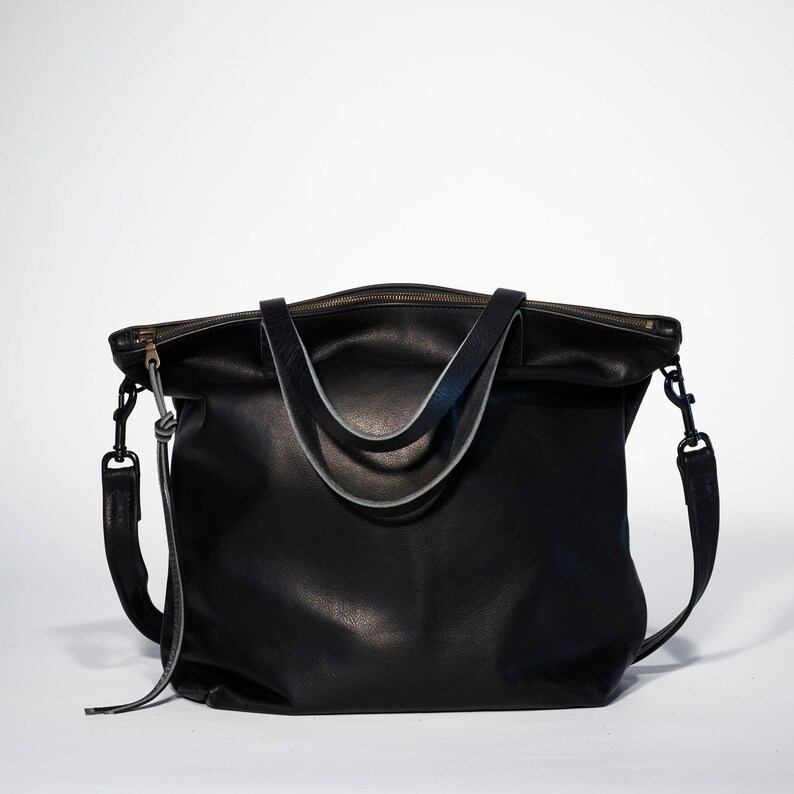 Sale Large Black leather tote bag zipper tote black Etsy
