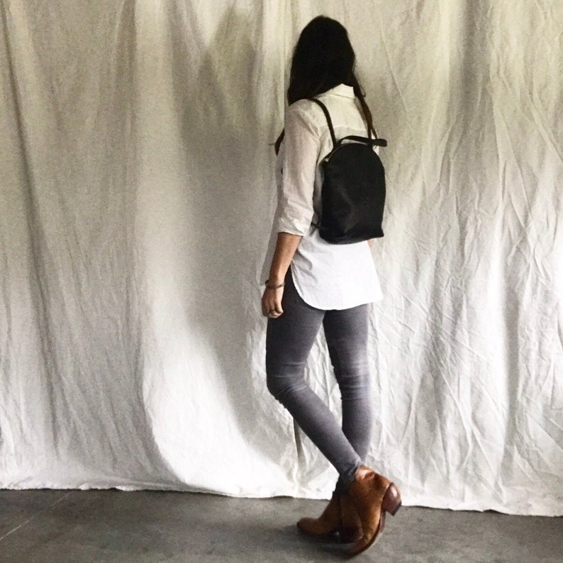 leather backpack , minimal backpack , hobo bag , boho style bag , black leather zipper bag , leather tote , black backpack image 2