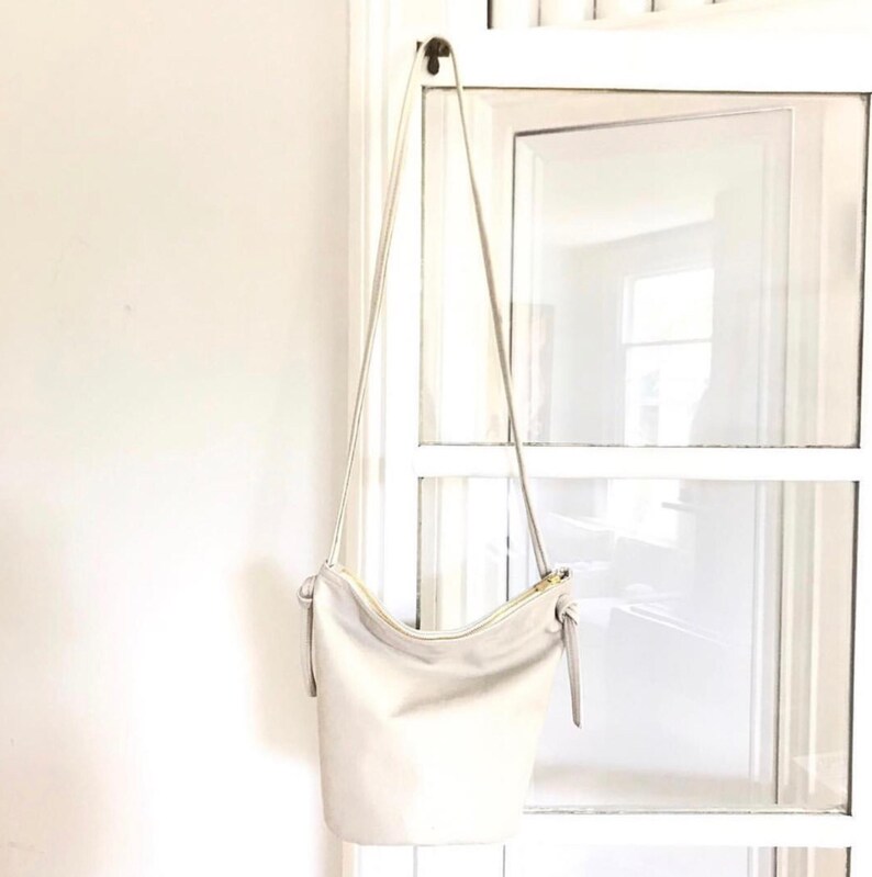 White Leather Bucket Bag . Cross Body Bag. Leather Bucket Bag Etsy