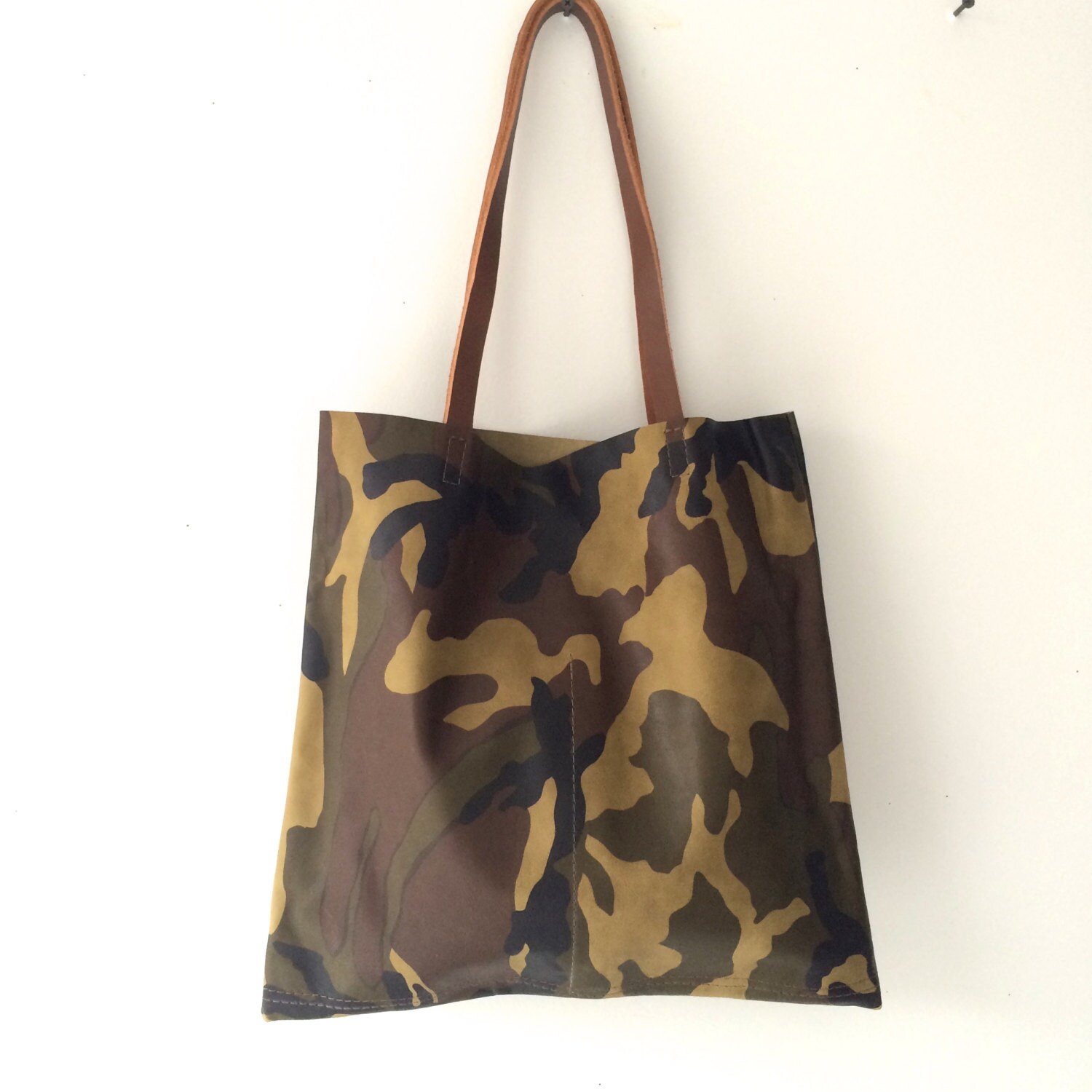 Camouflage Leather Tote bag Minimal leather tote camo Etsy
