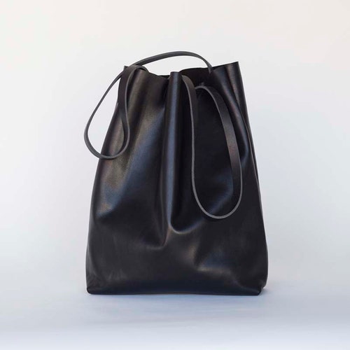 Large Black Leather Tote Bag Oversized Black Leather Bag | Etsy