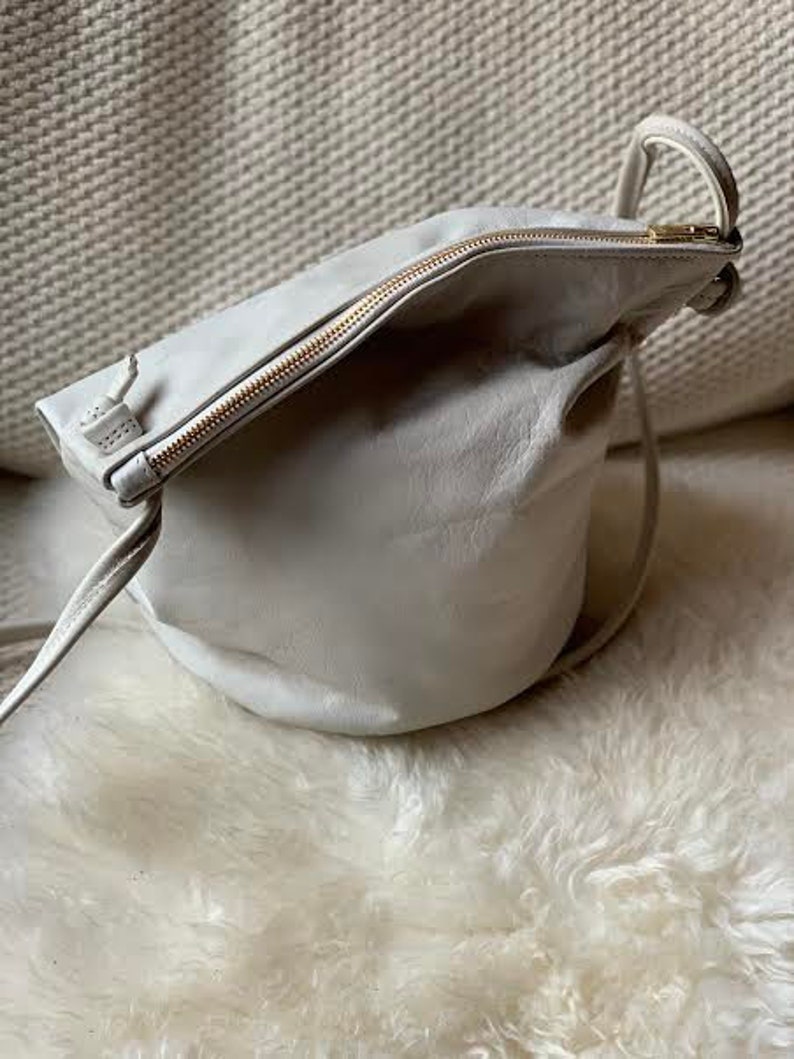White Leather Bucket Bag . Cross Body Bag. Leather Bucket Bag Etsy