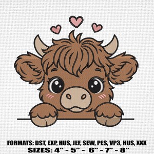 Baby Highland Cow Embroidery Design, Farm Animal Machine Embroidery, Machine Embroidery Embroidery, Cute Highland Cow Embroidery Design