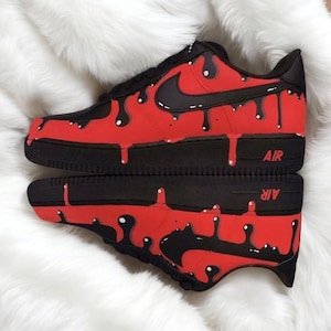 Personalized Black Red Drip Air Force 1 Sneakers, Custom Hand Painted Black Red Drip AF1 Shoes, Hand Painted AF1 Shoes, Free Shipping
