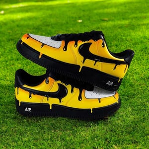 Black White Yellow Drip Custom Air Force 1 Sneakers, Hand Painted Custom Black Yellow Drip AF1 Shoes, Custom Black Sneakers, Free Shipping