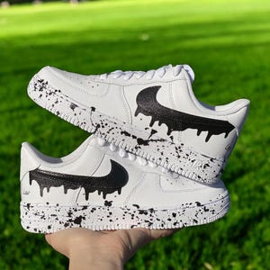Black Splatter Drip Custom Air Force 1 Sneakers, Hand Painted Custom Black Splatter Drip AF1 Shoes, Splash Custom Sneakers, Free Shipping