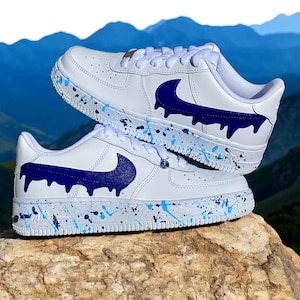 Blue Splatter Drip Custom Air Force 1 Sneakers, Hand Painted Custom Blue Splatter Drip AF1 Shoes, Splash Custom Sneakers, Free Shipping