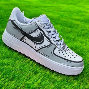 Personalized Hand Painted Gray Cartoon Air Force 1 Sneaker, Custom Gray Cartoon AF1 Shoes, Custom AF1 Shoes, Custom Sneakers, Free Shipping