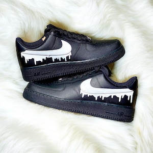 Black White Drip Custom Air Force 1 Sneakers, Hand Painted Custom Black White Drip AF1 Shoes, White Drip Custom Sneakers, Free Shipping