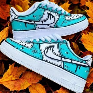 Weiß Blau Karikatur Benutzerdefinierte Air Force 1 Sneakers, Benutzerdefinierte handbemalte weiß blau AF1 Schuhe, weiß blau personalisierter AF1 Sneaker, kostenloser Versand