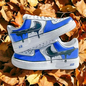 White Blue Cartoon Custom Air Force 1 Sneaker, Custom Hand Painted White Blue AF1 Shoes, White Blue Personalized AF1 Sneakers, Free Shipping