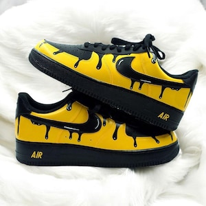 Black Yellow Drip Custom Air Force 1 Sneakers, Hand Painted Custom Black Yellow Drip AF1 Shoes, Custom AF1 Sneakers, Free Shipping
