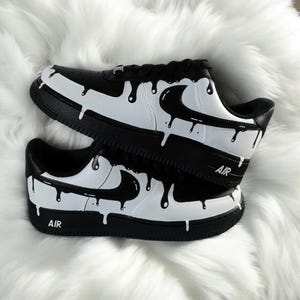 Personalized Black White Drip Custom Air Force 1 Sneakers, Hand Painted Black White Drip AF1 Shoes, Hand Painted AF1 Shoes, Free Shipping
