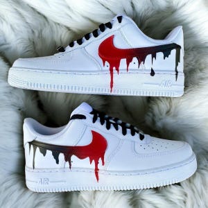Black Red Drip Custom Air Force 1 Sneakers, Personalized Hand Painted Black Red Drip AF1 Shoes, Hand Painted AF1 Shoes, Free Shipping