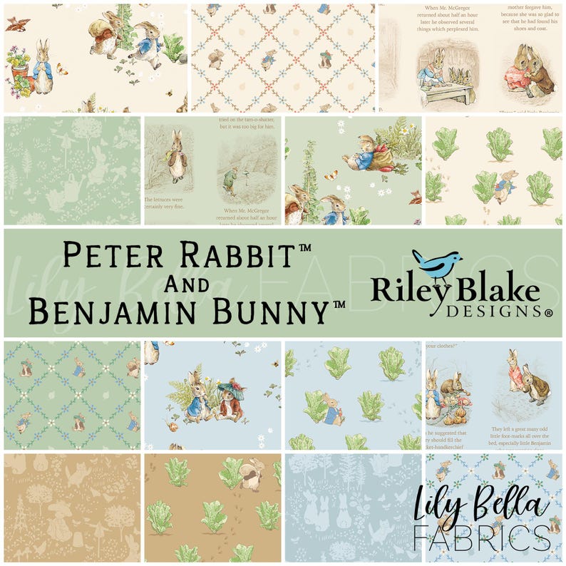 Peter Rabbit™ and Benjamin Bunny™ Fat Quarter Bundle (15 Pcs) by Riley ...