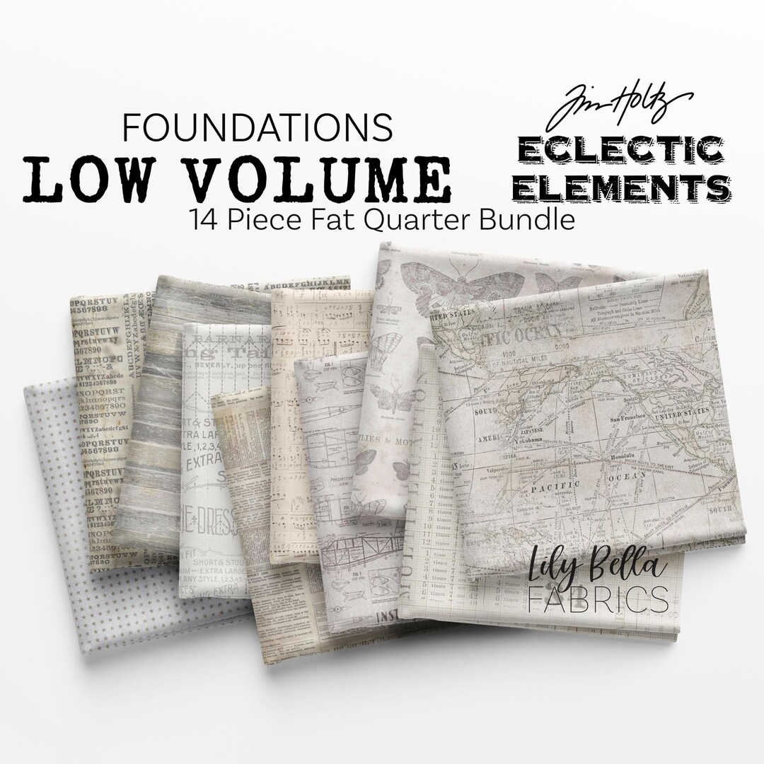 Tim Holtz Foundations Low Volume Fat Quarter Bundle – 14 Pieces, 18" X 21" Quilting Cotton By FreeSpirit