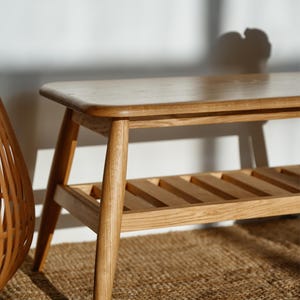 Handmade Solid Oak Shoe Bench: Scandinavian Hallway Seating, Fabric Options