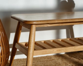 Handmade Solid Oak Shoe Bench: Scandinavian Hallway Seating, Fabric Options