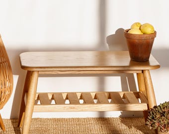 Scandinavian Oak Bench with Shoe Shelf - 75cm