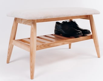 Scandinavian Oak Bench with Soft Seat & Shoe Shelf