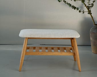 Handmade Solid Oak Bench with Velor Seat: Scandinavian Entryway Seating