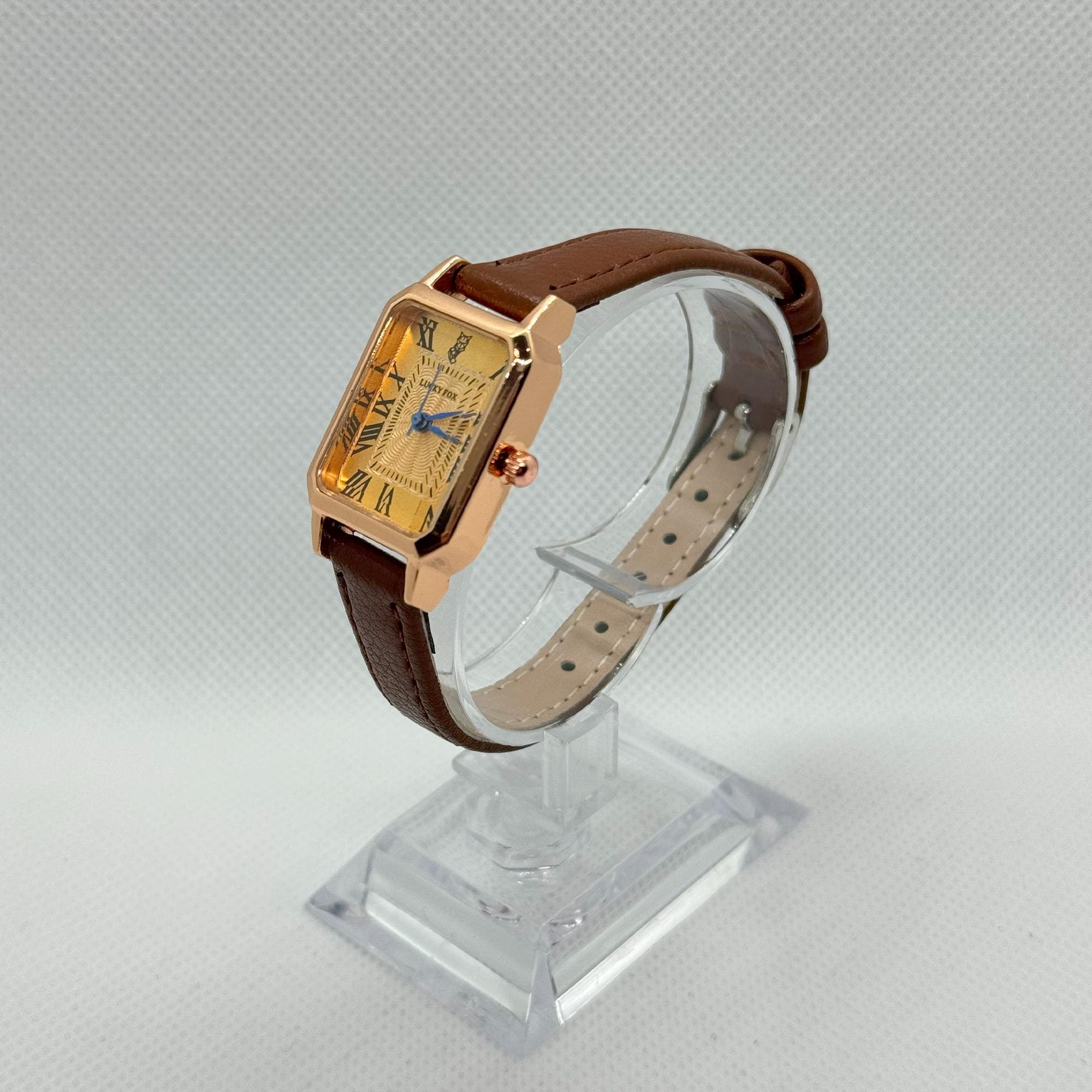 Revue Rare Luxury Ladies Watch Gold-Tone Rectangular Dial Brown Leather Strap Revue Women Watch - Etsy main image 3