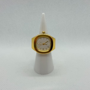 Anillo reloj vintage dorado para mujer, anillo ajustable con esfera blanca rectangular, joya original de los 90, accesorio retro regalo original