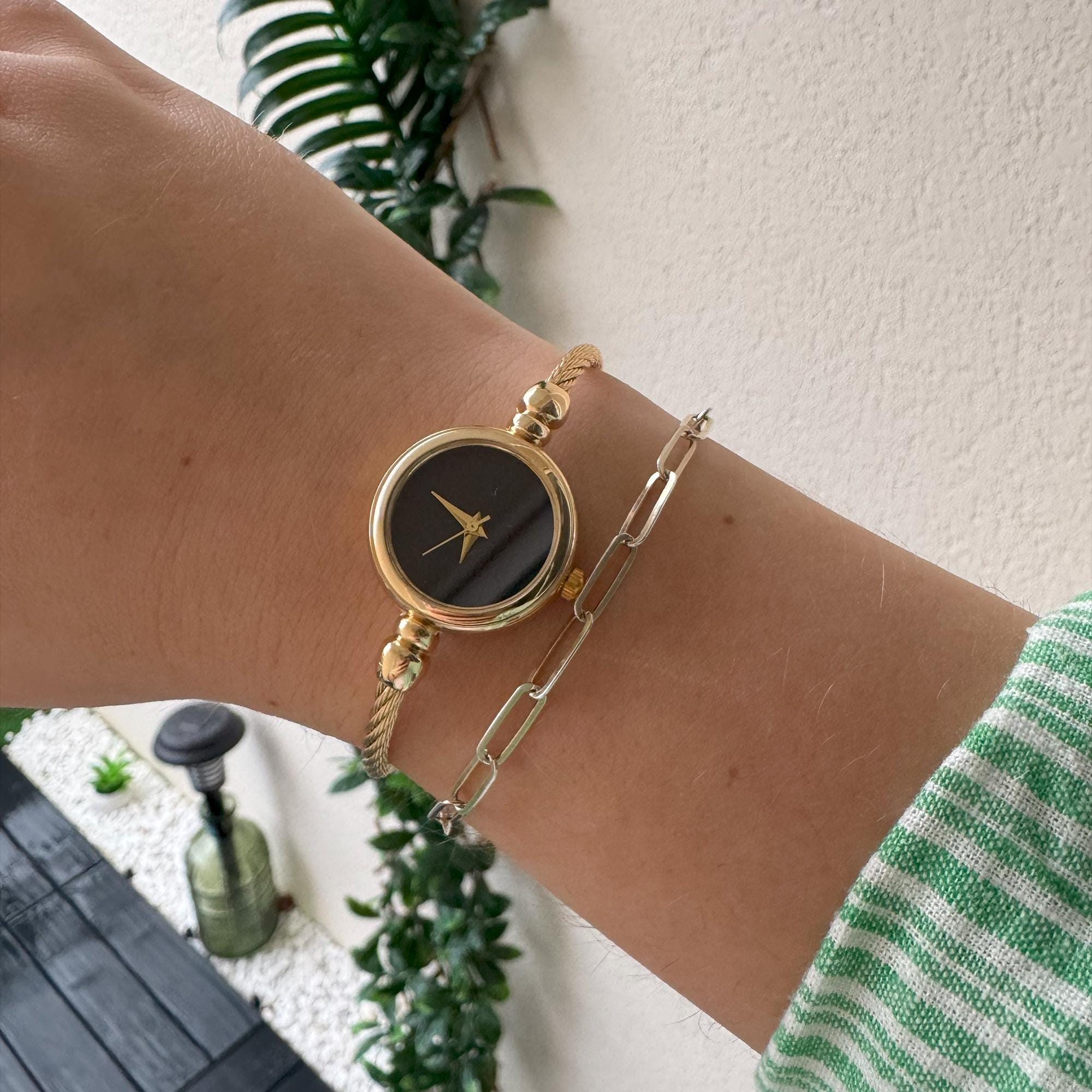 Gold Bangle Watch for Women – Minimalist Black Dial – Chic  display picture 3