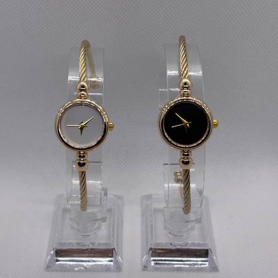 Womens Black Gold Analog Quartz Elegant Dial Bangle Vintage Bracelet Wrist Watch Gold Wide Cuff Watch for Women – Vintage Black Dial Quartz  main image 3