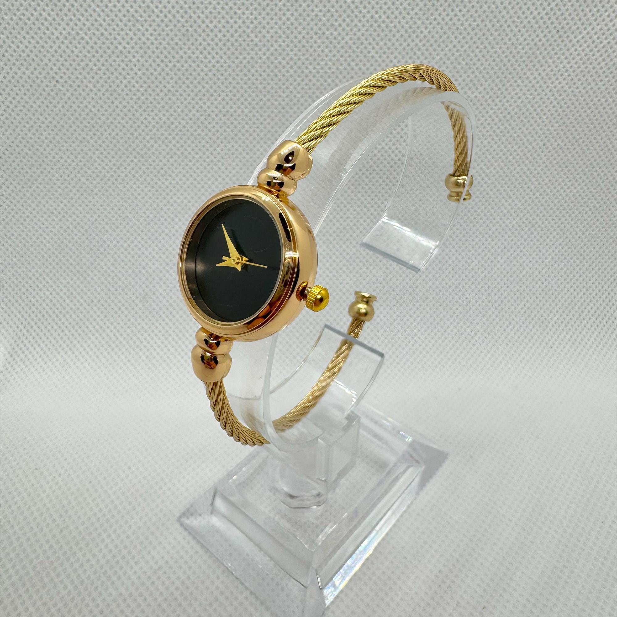 Gold Bangle Watch for Women – Minimalist Black Dial – Chic  display picture 1