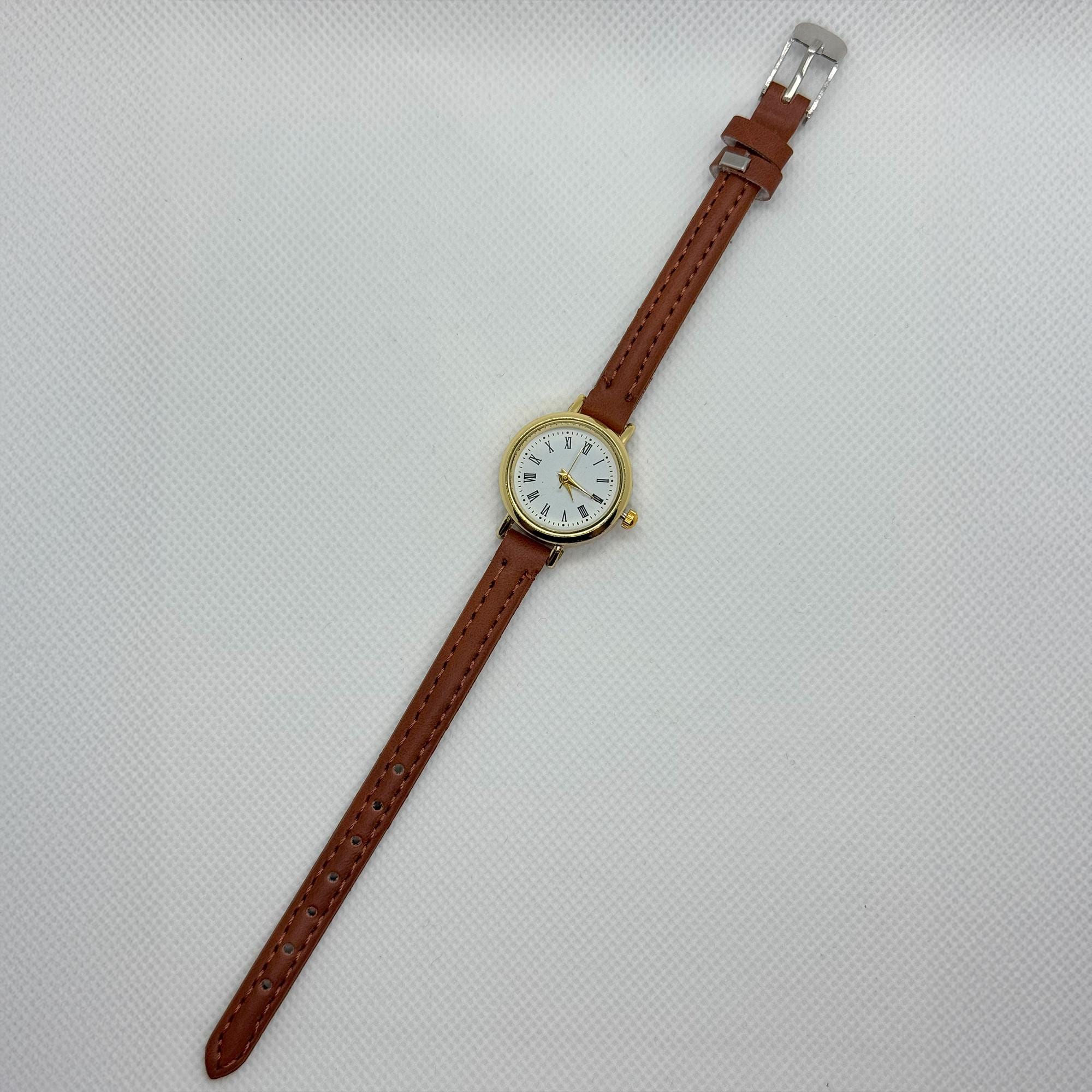 Vintage Gold Watch for Women – Brown Faux Leather Strap  display picture 3