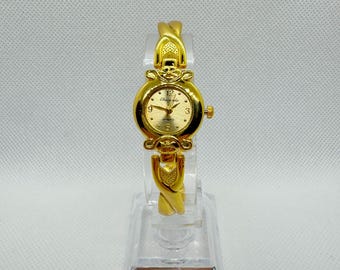 Vintage gouden dameshorloge, dames quartzhorloge, elegante gouden wijzerplaat, chique retro sieraden, tijdloos damescadeau-idee
