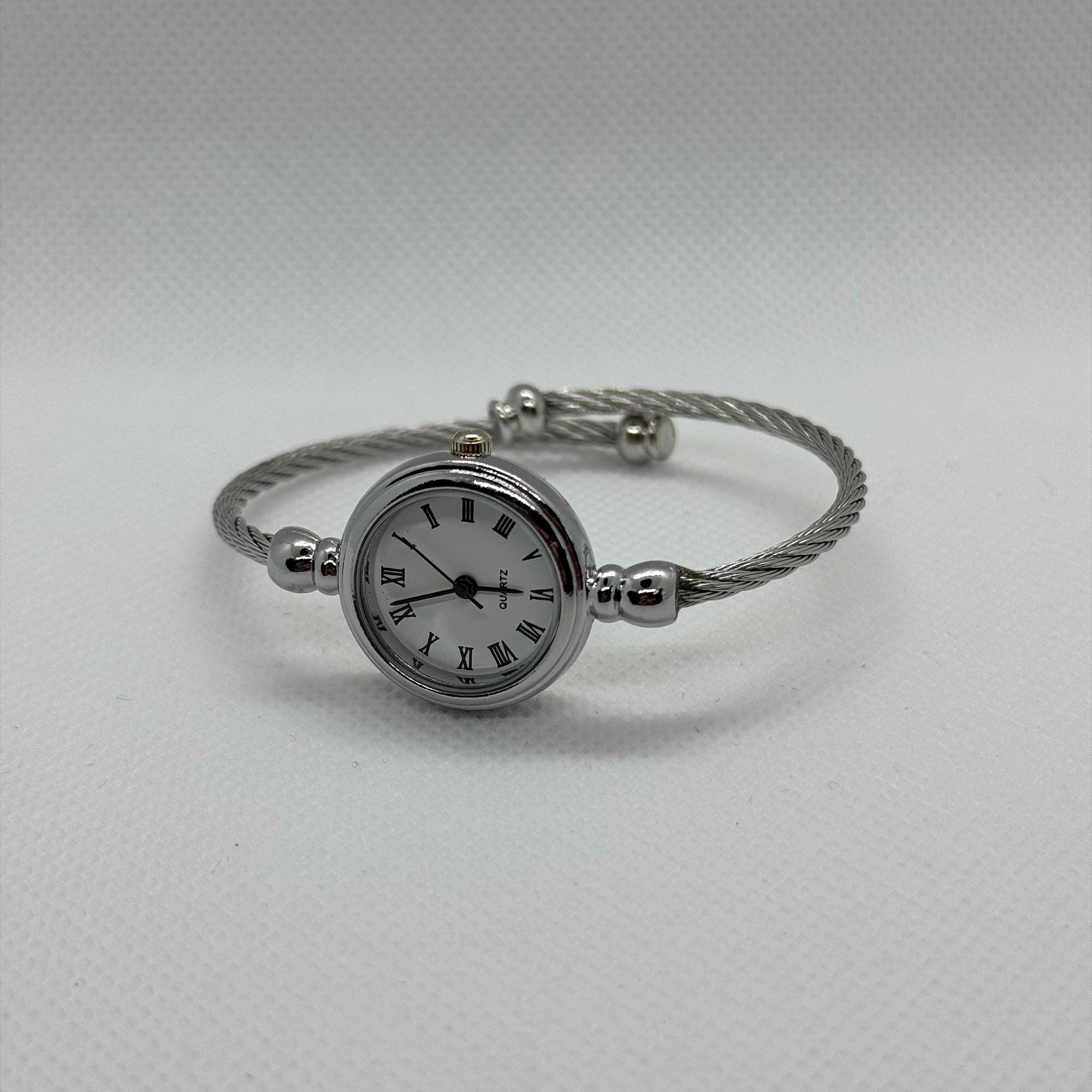 Silver Roman Numeral Rhinestone Bangle Watch | Elegant Vintage Luxe Bracelet Roman Numeral Bracelet 24k Gold/silver Bangle Bracelet for  main image 3