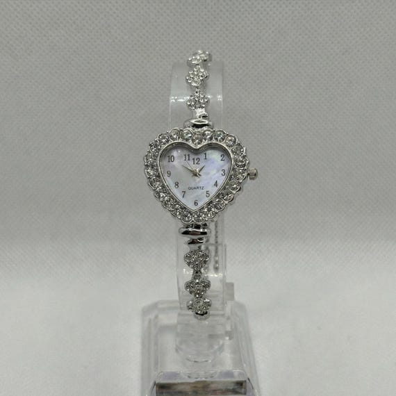 Silver Heart Bracelet Watch for Women, Romantic Rhinestone  display picture 2