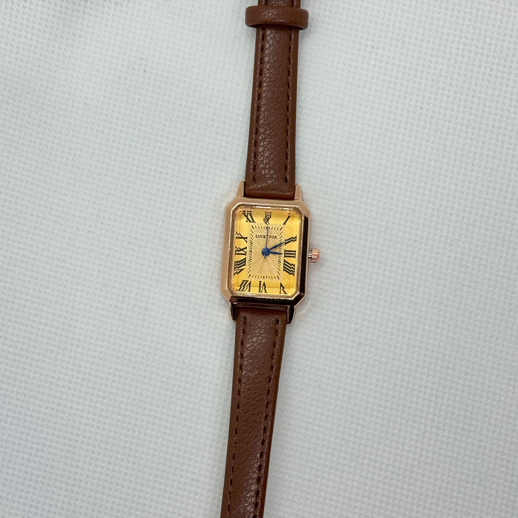 (943)Vintage Eclissi Gold and Brown Square quartz Watch leather strap Square Watch Brown and Gold - Etsy main image 3