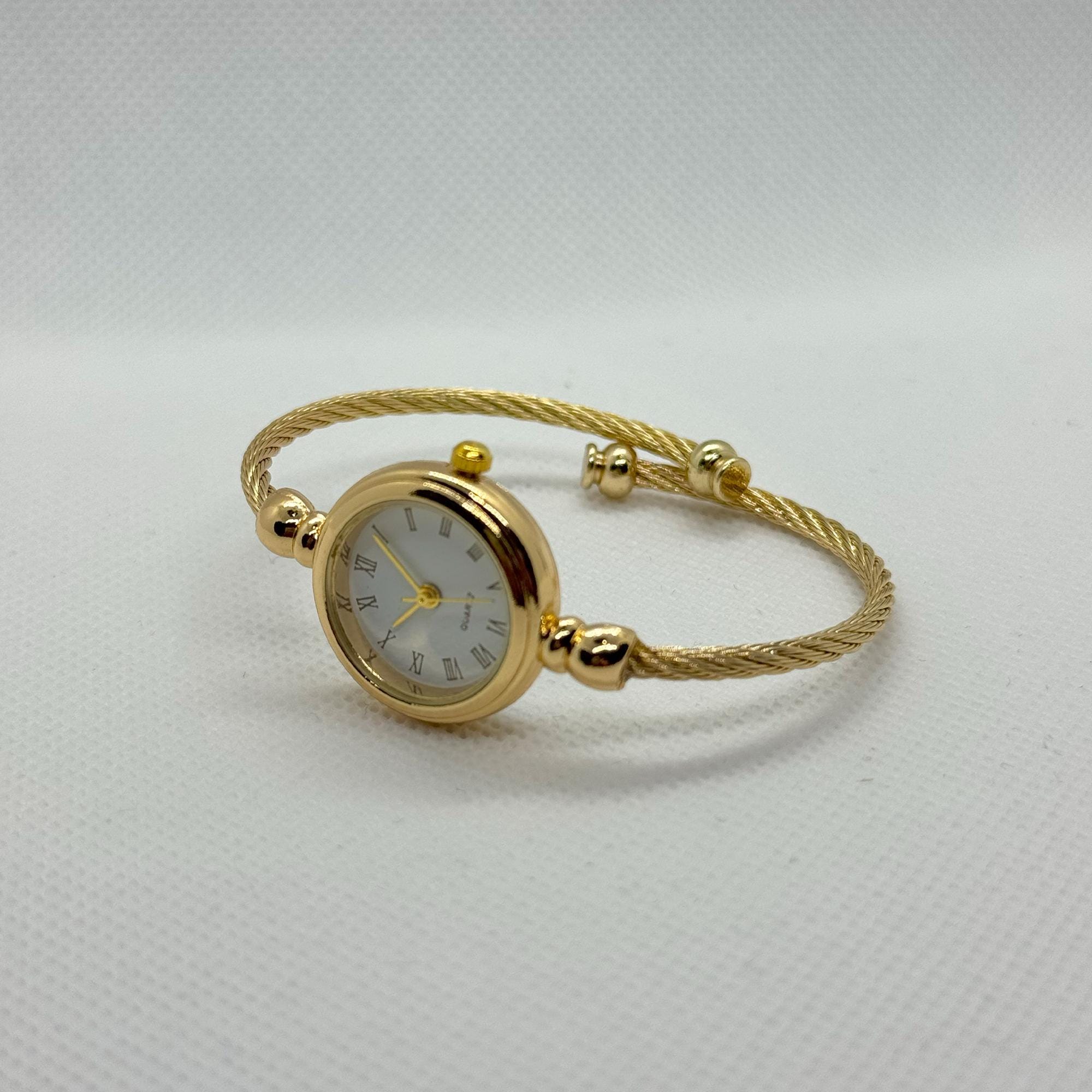 Gold Tone Roman Numeral Rhinestone Bangle Watch | Vintage Luxe Bracelet Style Golden Hour Roman Numerals Bracelet – Rant n Rave main image 2